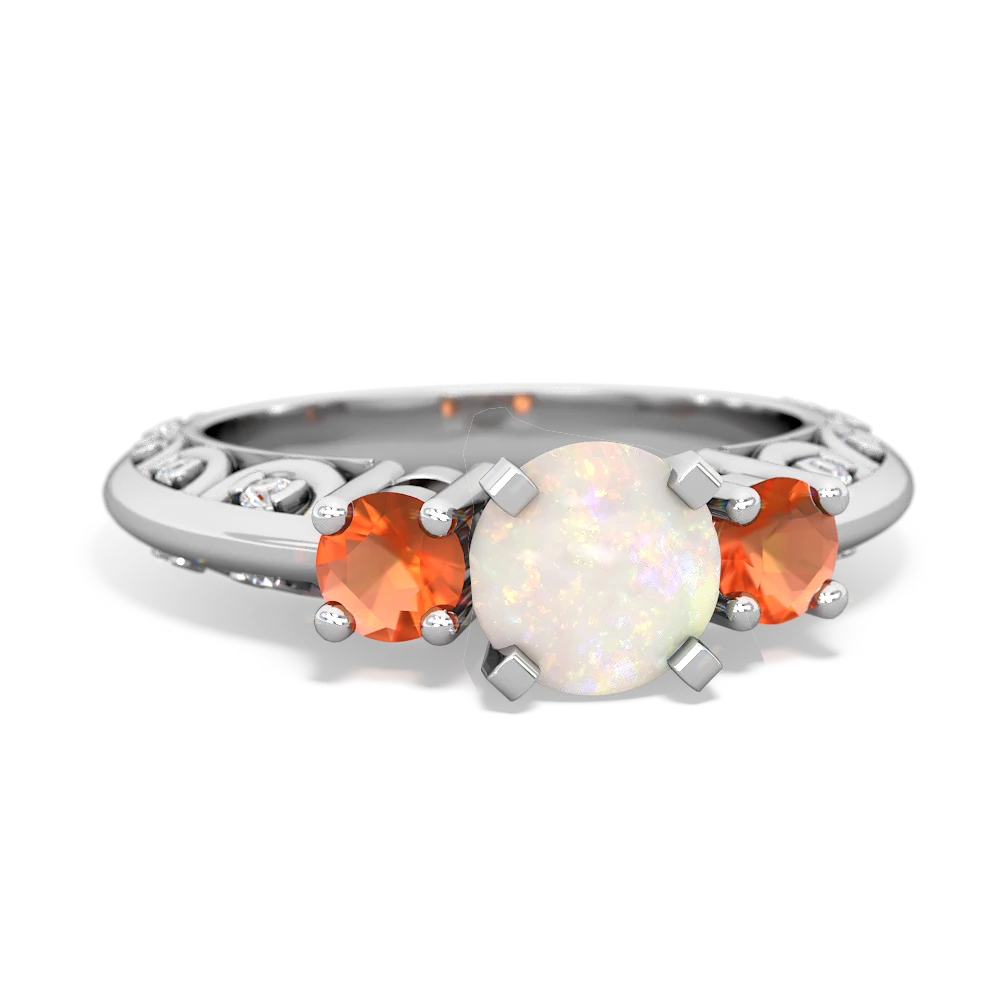 Opal Art Deco Eternal Embrace Engagement 14K White Gold ring C2003