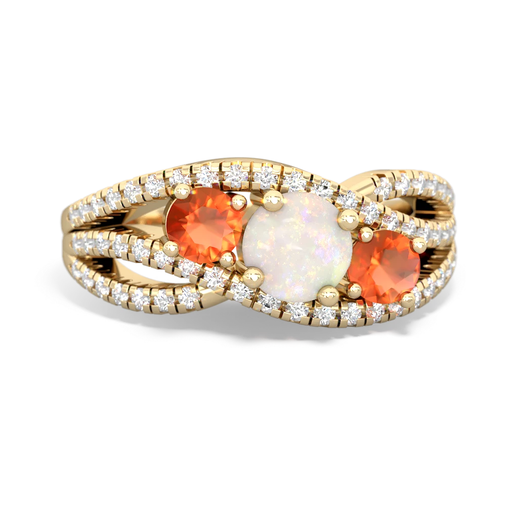 Opal Three Stone Aurora 14K Yellow Gold ring R3080