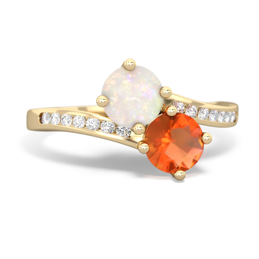 Opal Channel Set Two Stone 14K Yellow Gold ring R5303