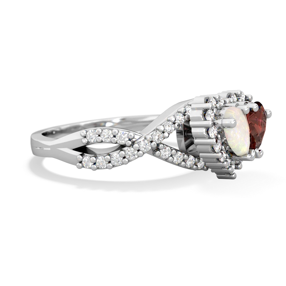 Opal Garnet Diamond Twist 'One Heart' ring - 14K White Gold