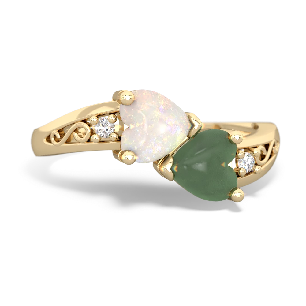 Opal Snuggling Hearts 14K Yellow Gold ring R2178