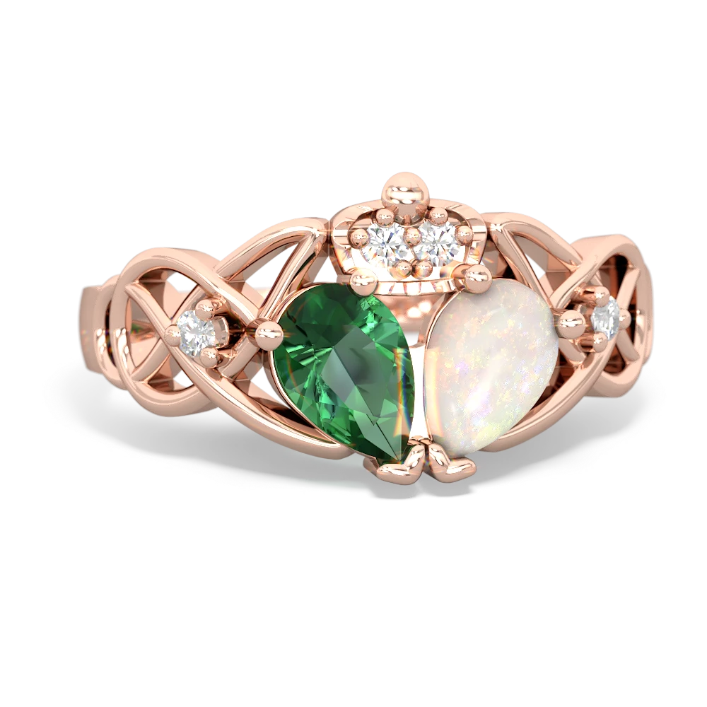 Opal 'One Heart' Celtic Knot Claddagh 14K Rose Gold ring R5322