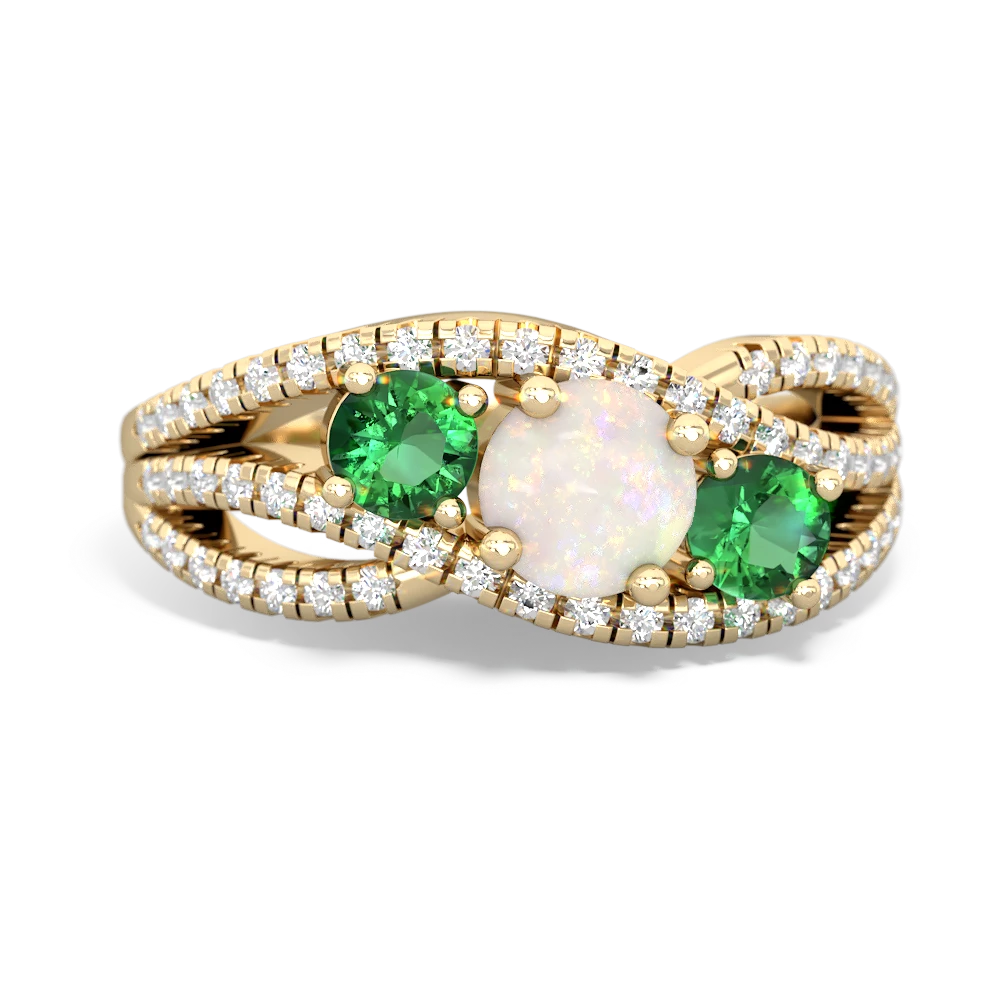 Opal Three Stone Aurora 14K Yellow Gold ring R3080