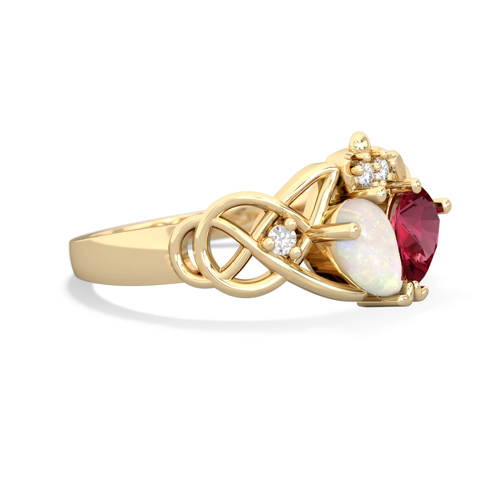 Opal 'One Heart' Celtic Knot Claddagh 14K Yellow Gold ring R5322