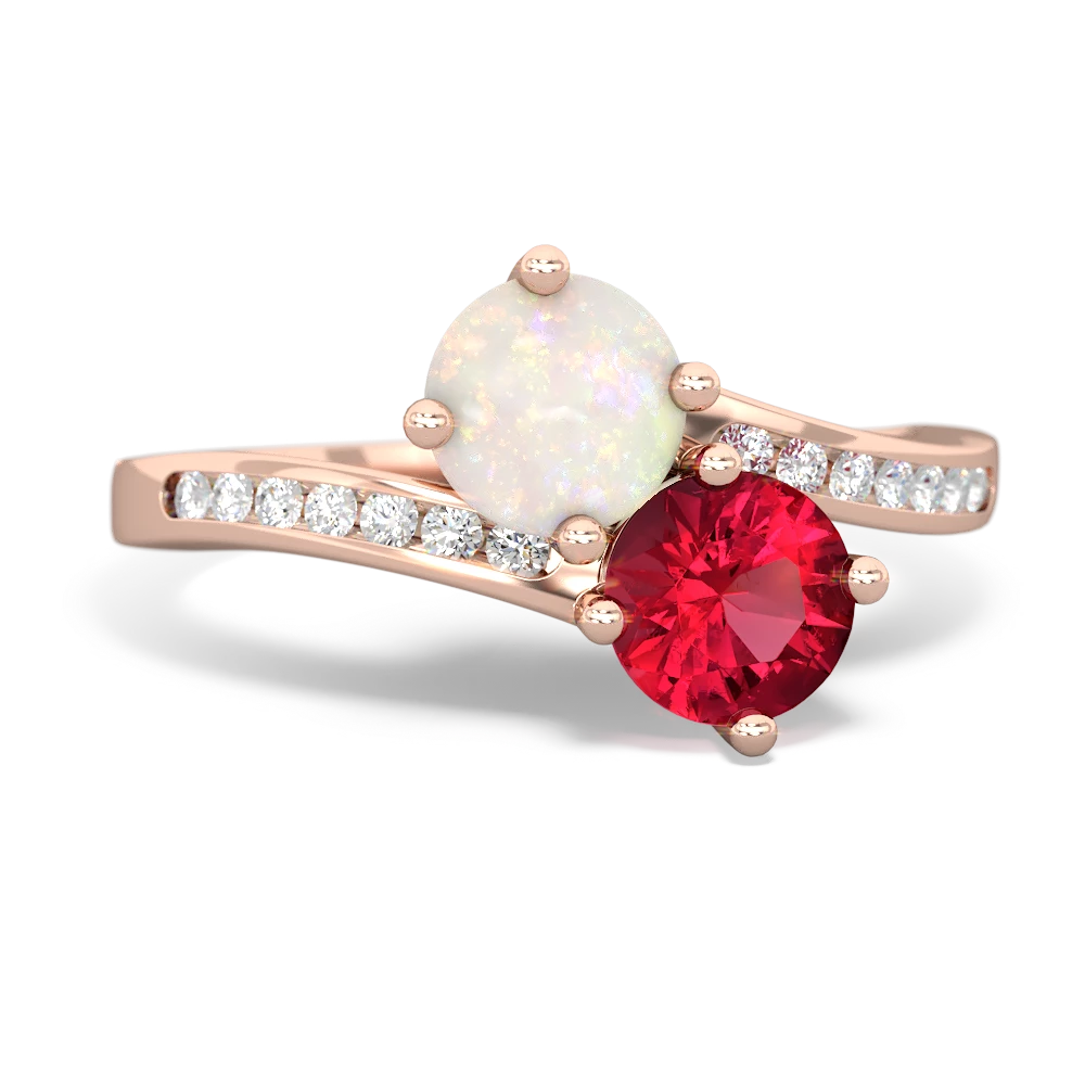 Opal Channel Set Two Stone 14K Rose Gold ring R5303