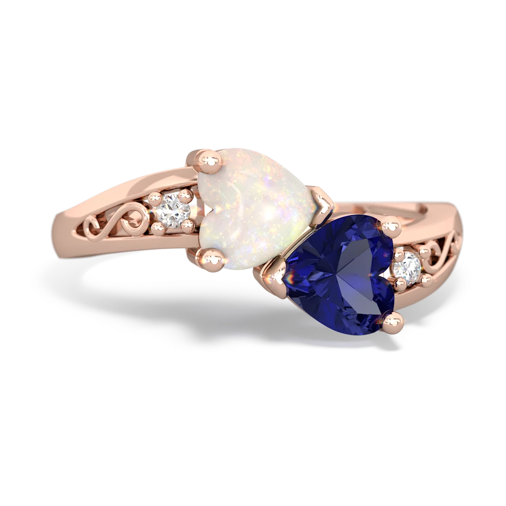 Opal Snuggling Hearts 14K Rose Gold ring R2178