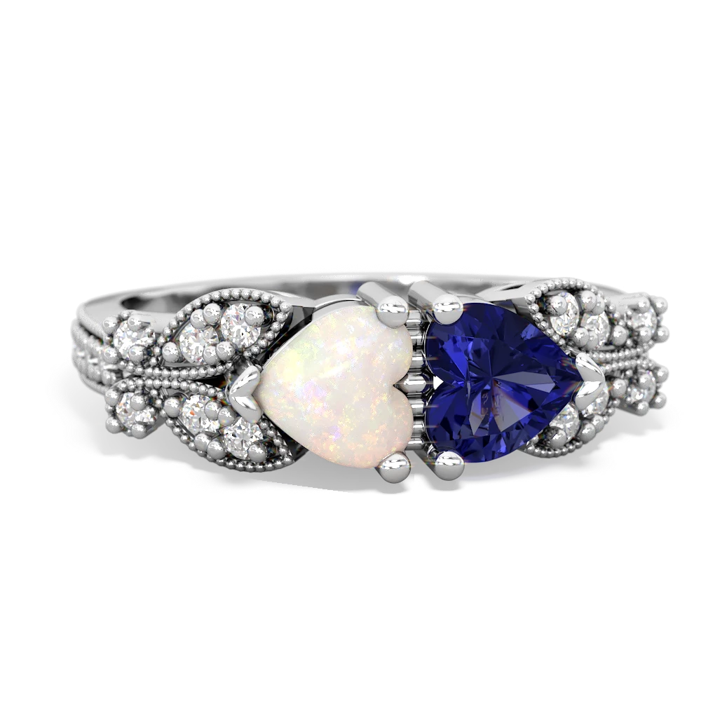 Opal Diamond Butterflies 14K White Gold ring R5601