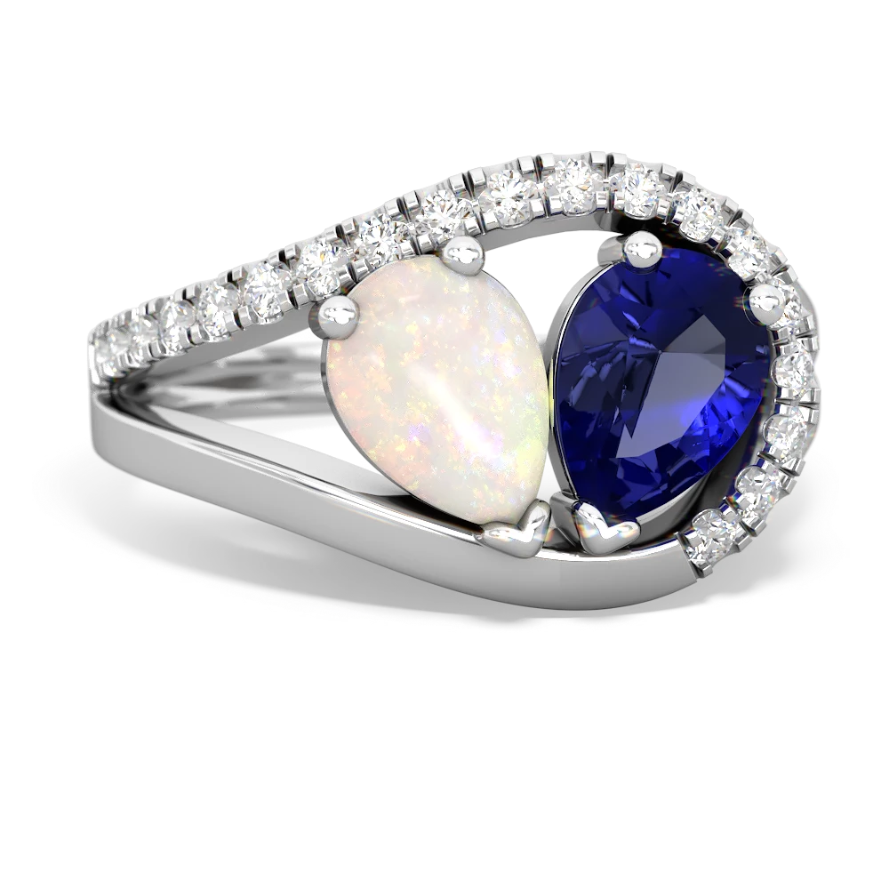 Opal Nestled Heart Keepsake 14K White Gold ring R5650