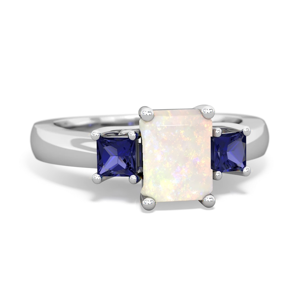 Opal Three Stone Emerald-Cut Trellis 14K White Gold ring R4021