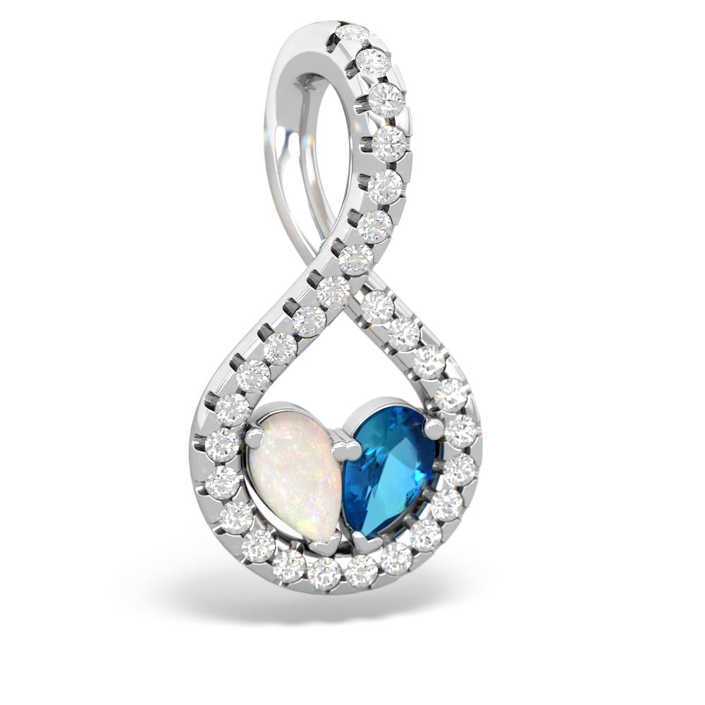 Opal Pave Twist 'One Heart' 14K White Gold pendant P5360