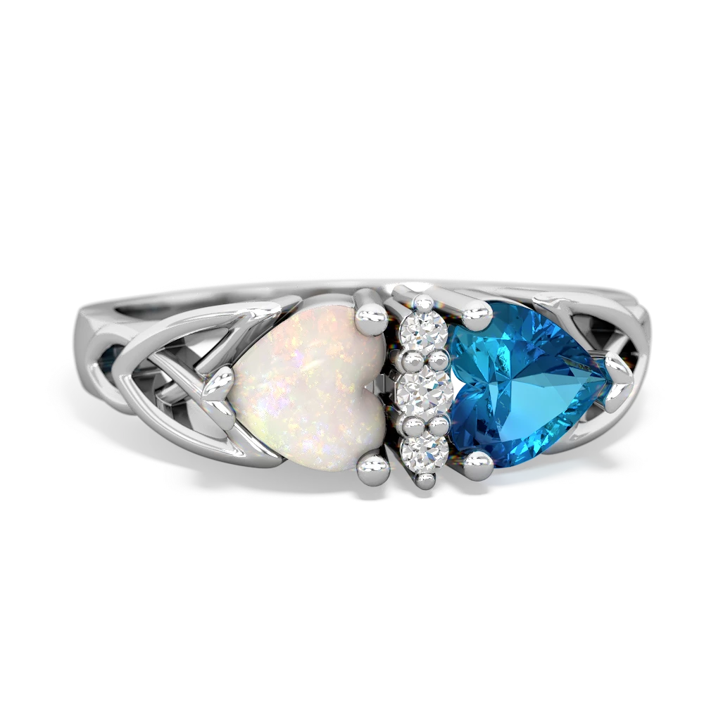 Opal Celtic Knot Double Heart 14K White Gold ring R5040