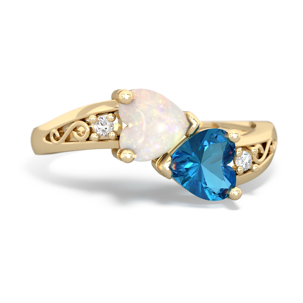 Opal Snuggling Hearts 14K Yellow Gold ring R2178