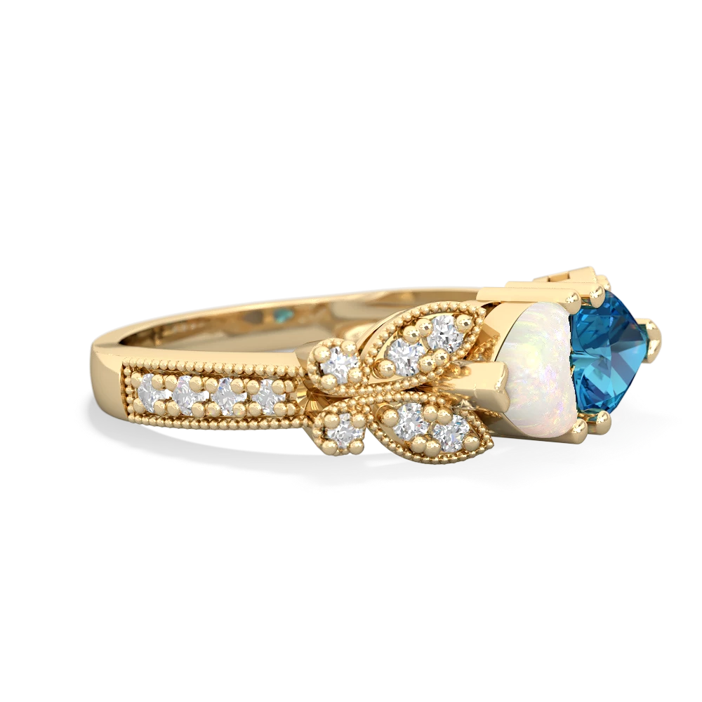 Opal Diamond Butterflies 14K Yellow Gold ring R5601