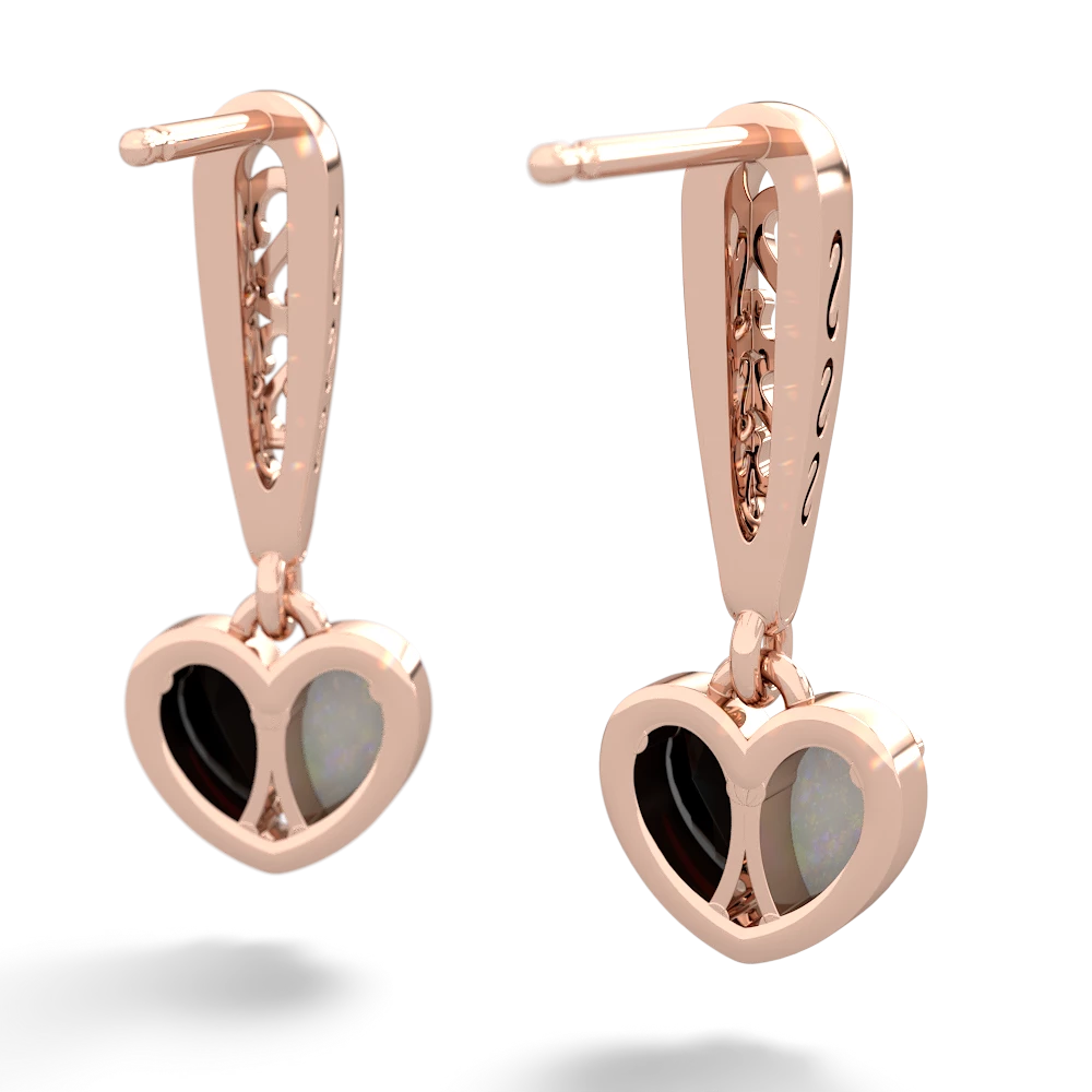 Opal Filligree Heart 14K Rose Gold earrings E5070