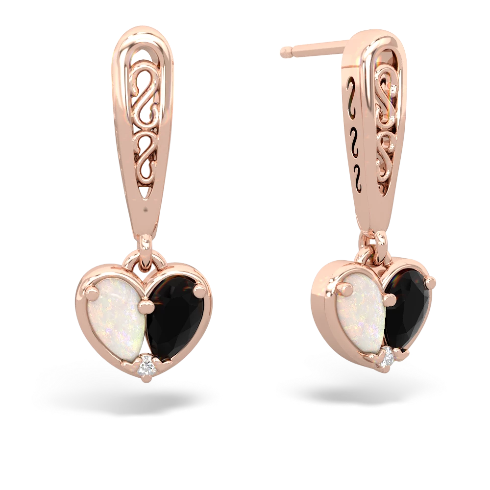 Opal Filligree Heart 14K Rose Gold earrings E5070