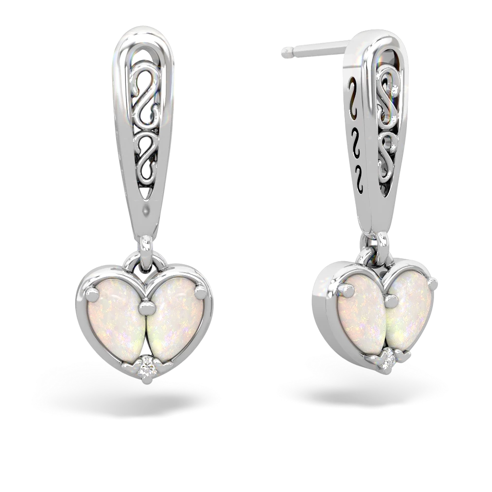 Opal Filligree Heart 14K White Gold earrings E5070