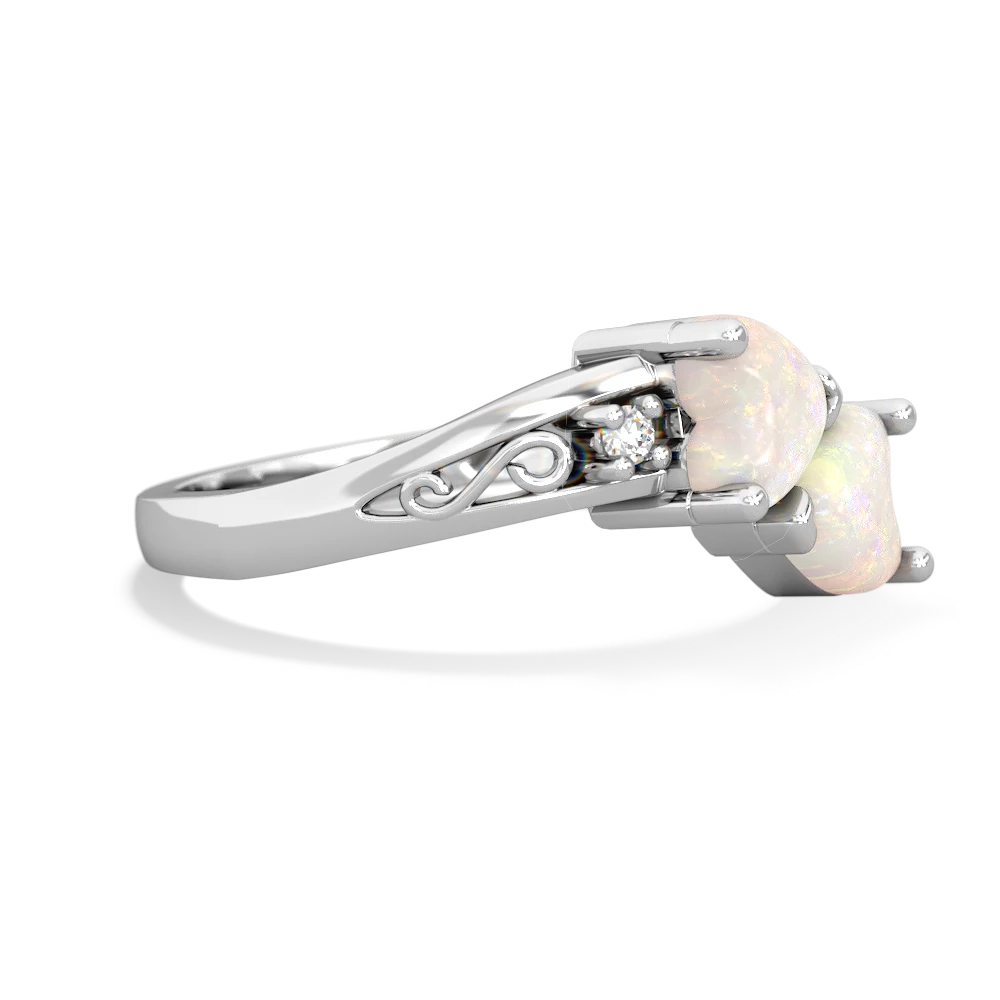 Opal Snuggling Hearts 14K White Gold ring R2178