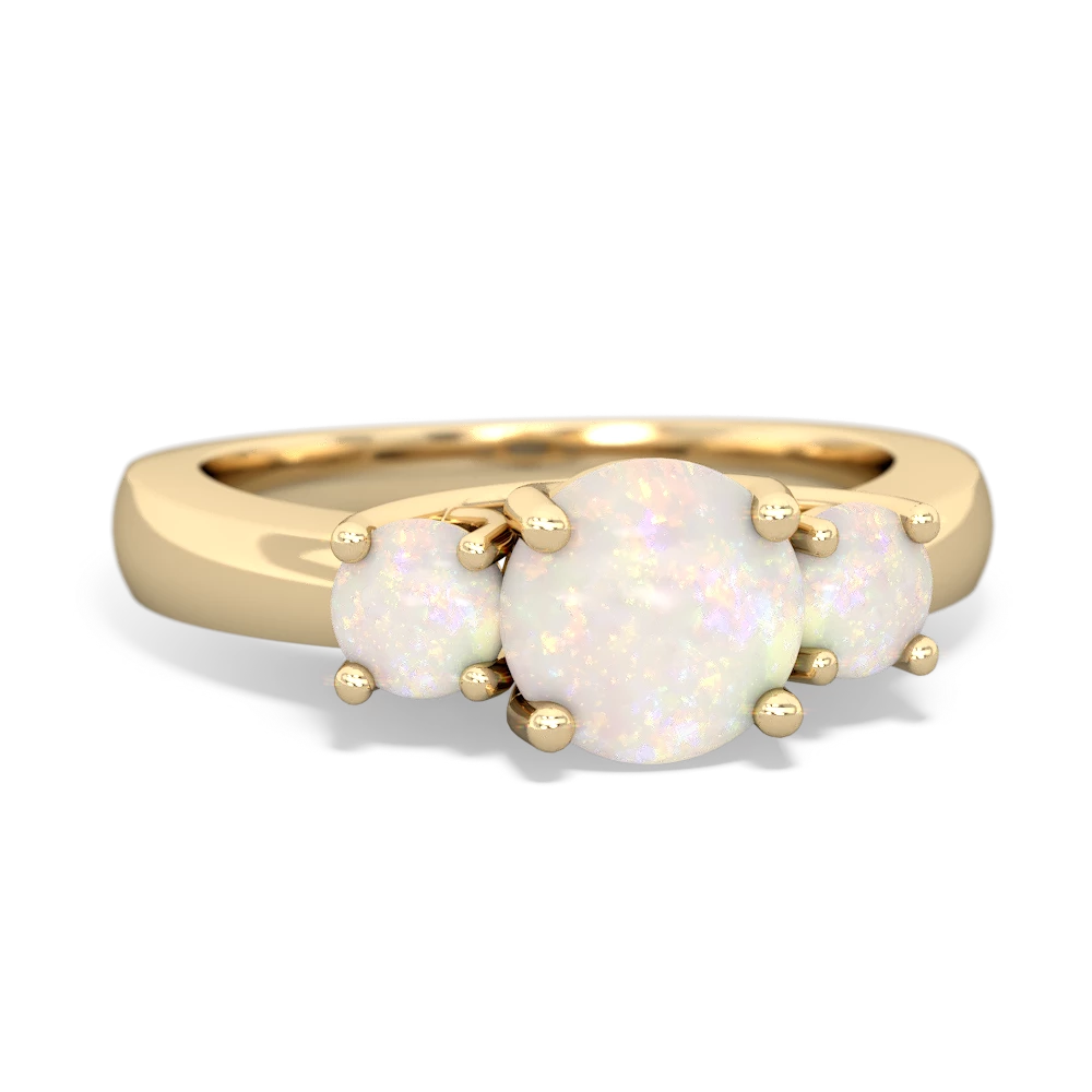Aquamarine Three Stone Round Trellis 14K Yellow Gold ring R4018