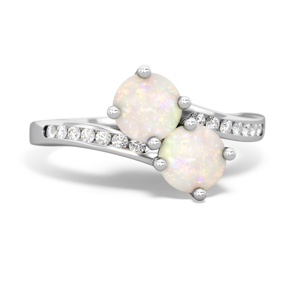 Opal Channel Set Two Stone 14K White Gold ring R5303