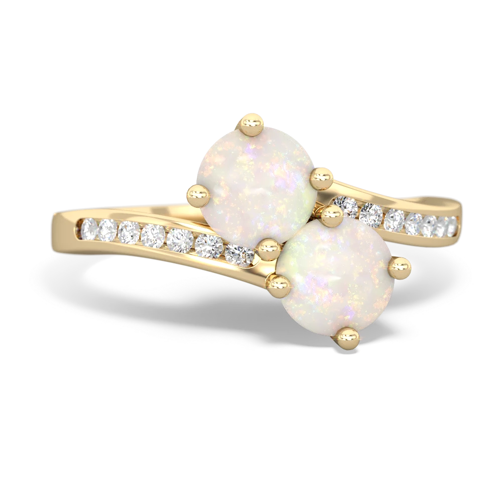 Opal Channel Set Two Stone 14K Yellow Gold ring R5303