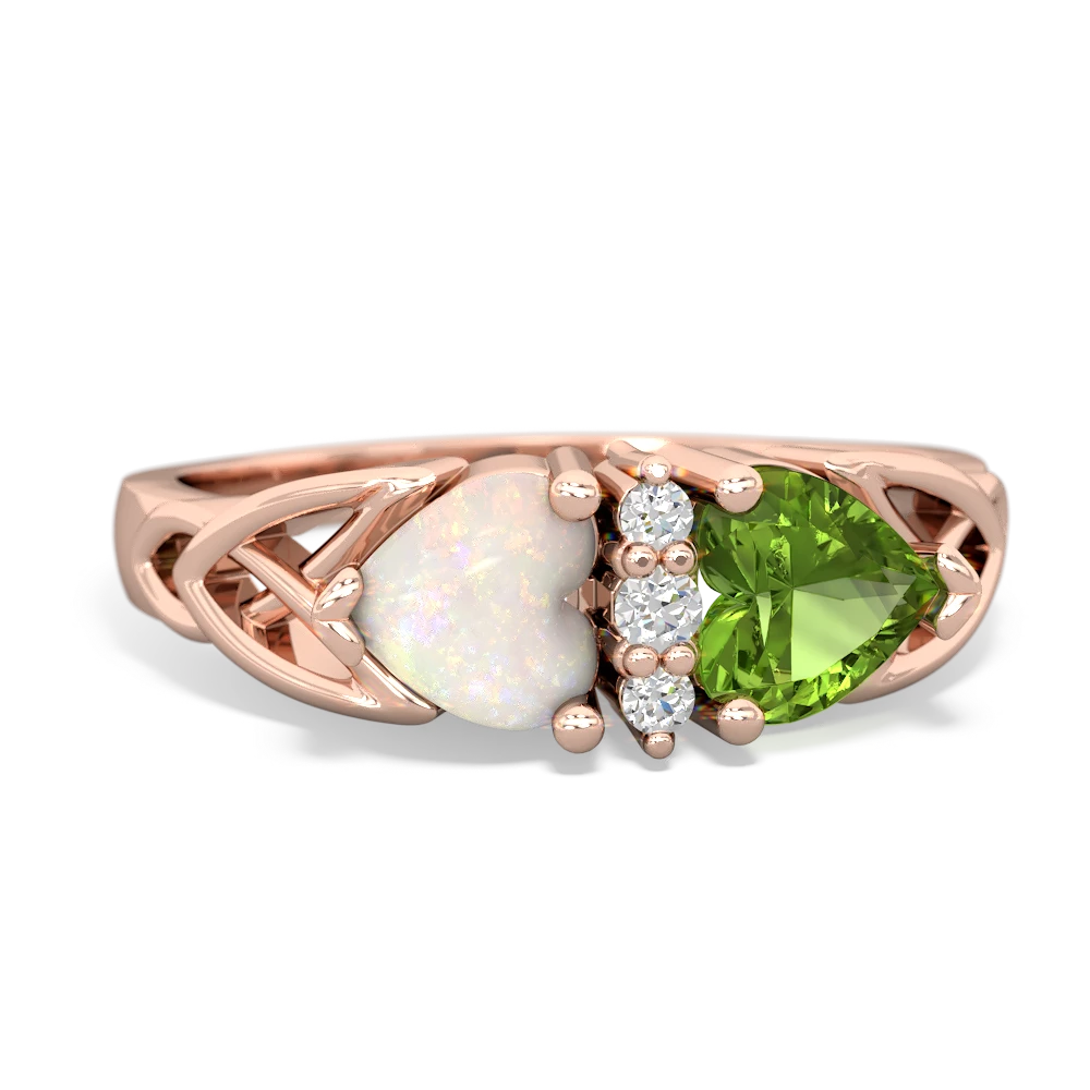 Opal Celtic Knot Double Heart 14K Rose Gold ring R5040