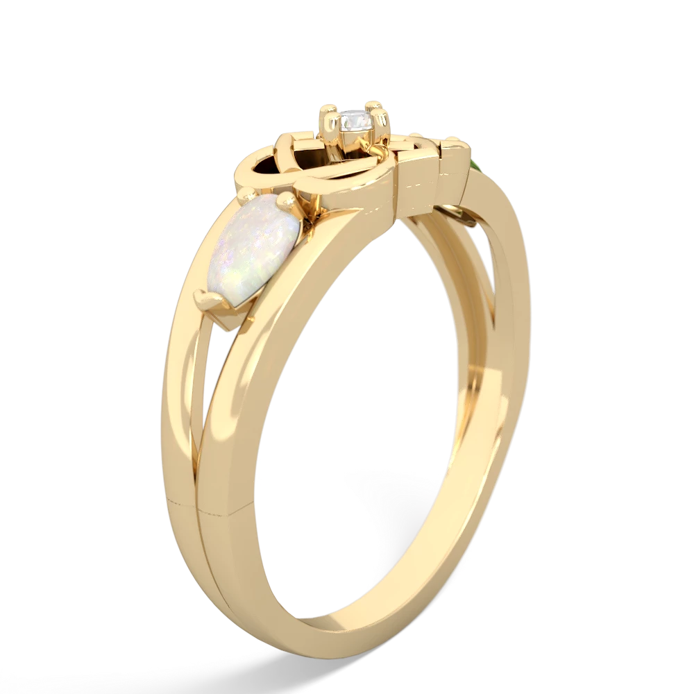 Opal Hearts Intertwined 14K Yellow Gold ring R5880