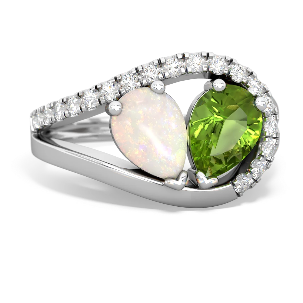 Opal Nestled Heart Keepsake 14K White Gold ring R5650