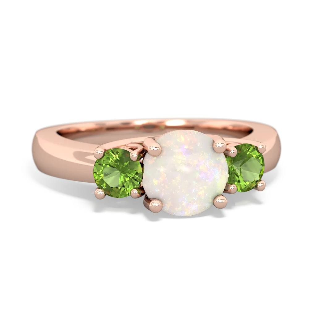 Opal Three Stone Round Trellis 14K Rose Gold ring R4018