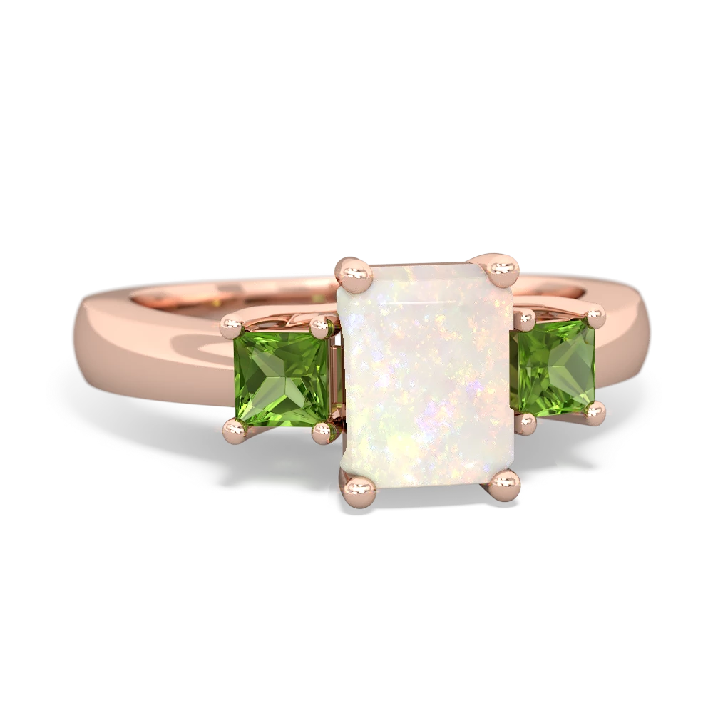 Opal Three Stone Emerald-Cut Trellis 14K Rose Gold ring R4021