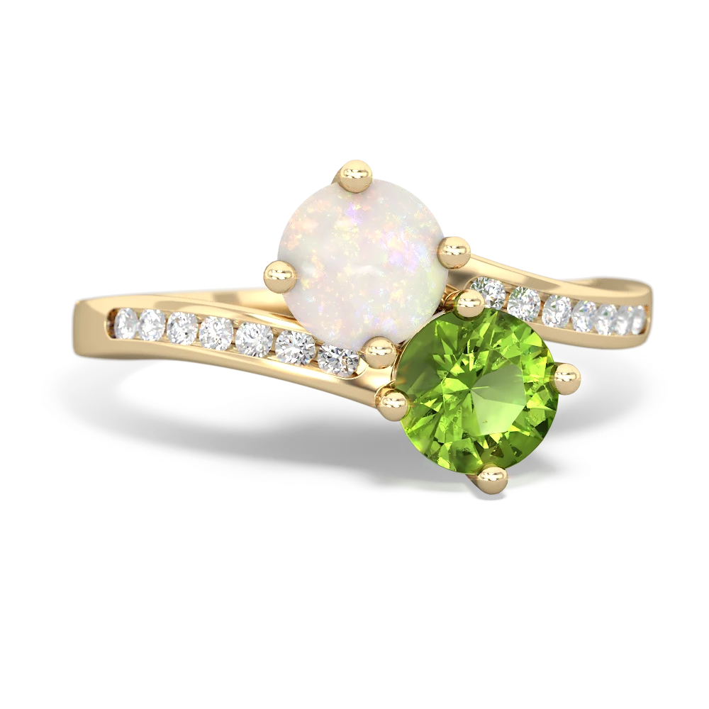 Opal Channel Set Two Stone 14K Yellow Gold ring R5303