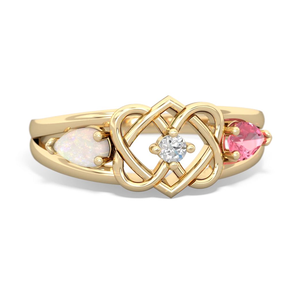 Opal Hearts Intertwined 14K Yellow Gold ring R5880