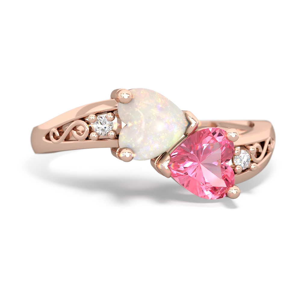 Opal Snuggling Hearts 14K Rose Gold ring R2178