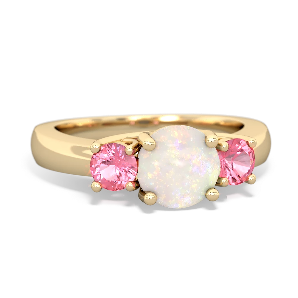 Opal Three Stone Round Trellis 14K Yellow Gold ring R4018