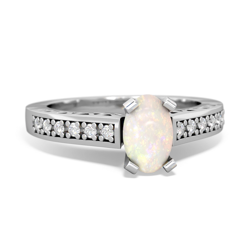 Opal Art Deco Engagement 7X5mm Oval 14K White Gold ring R26357VL