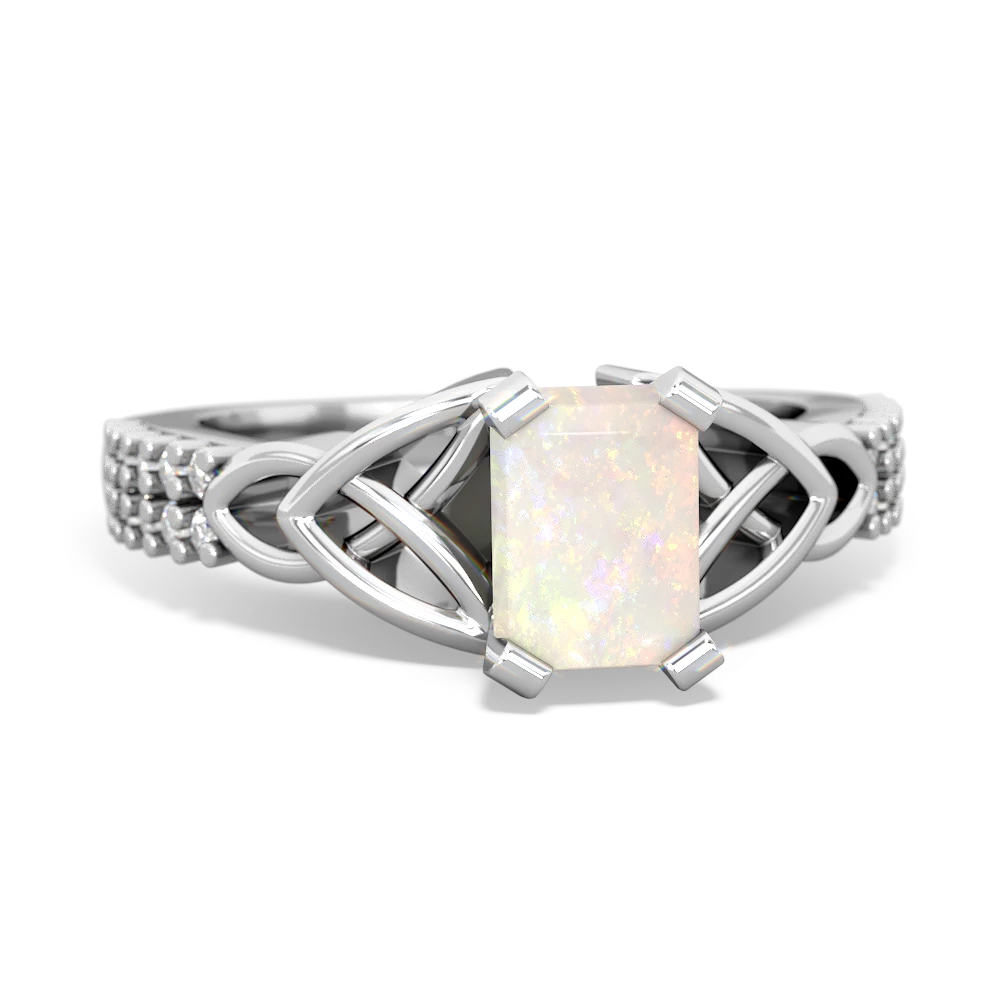 Opal Celtic Knot 7X5 Emerald-Cut Engagement 14K White Gold ring R26447EM