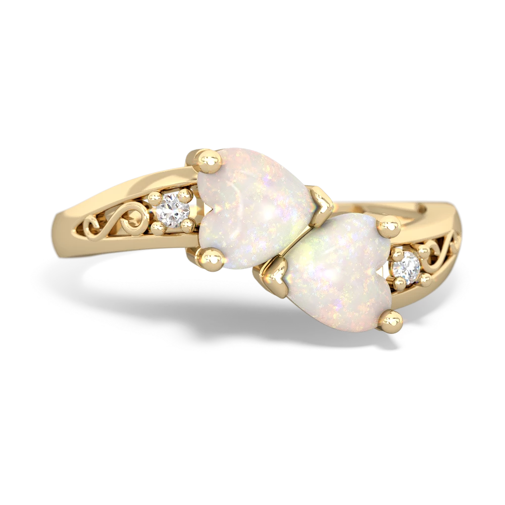 Opal Snuggling Hearts 14K Yellow Gold ring R2178