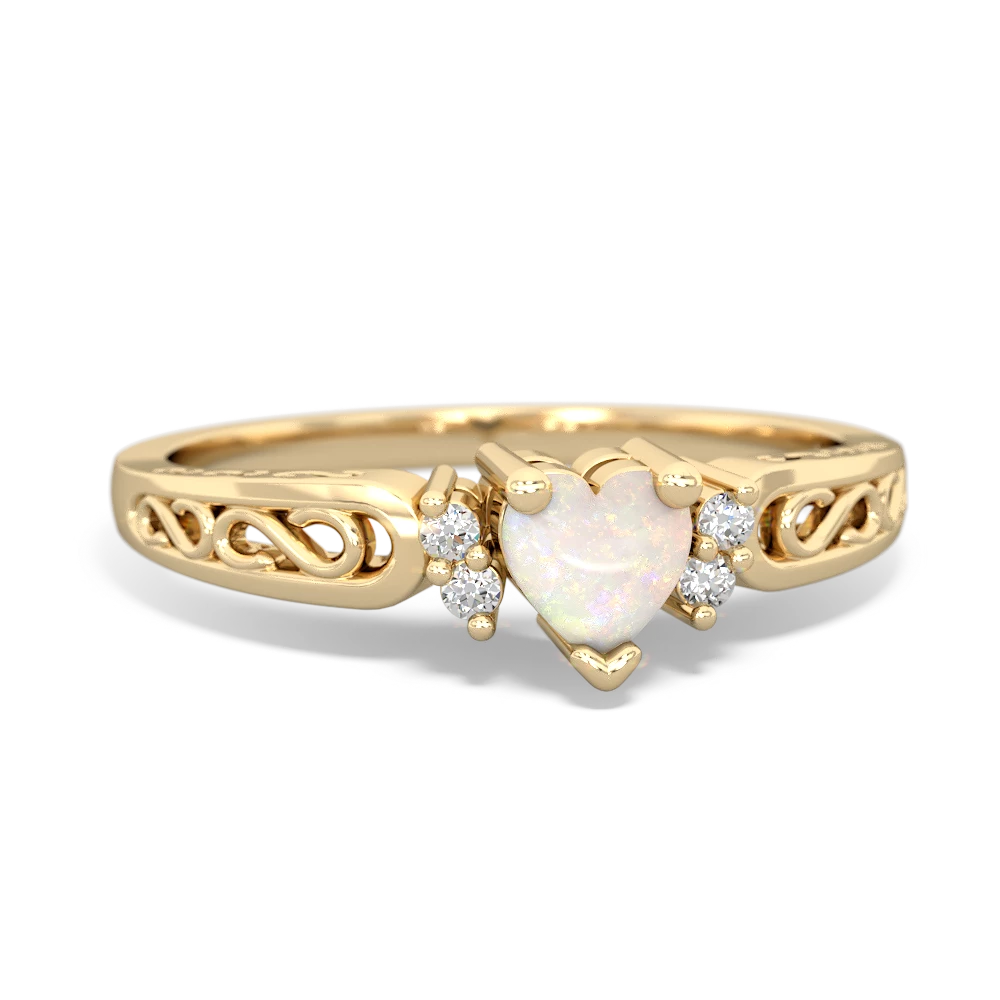 Opal Filligree Scroll Heart 14K Yellow Gold ring R2429