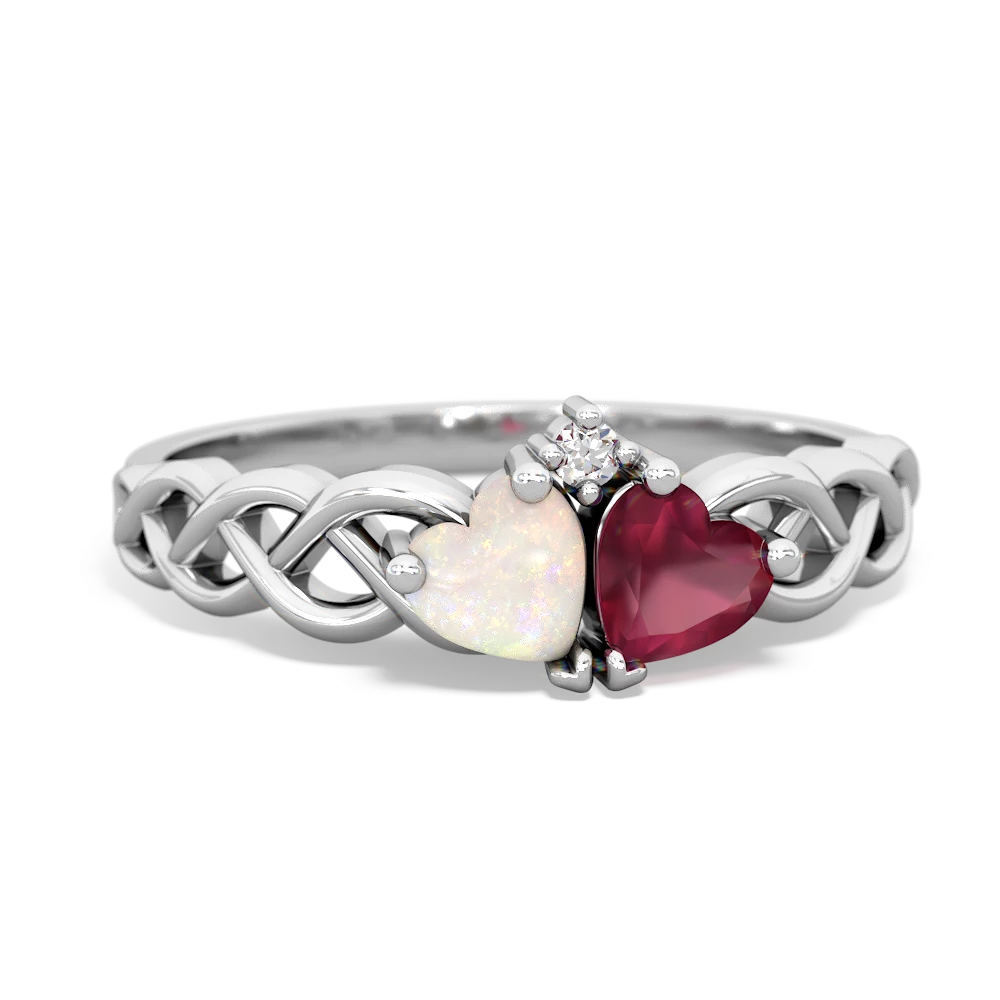 Opal Heart To Heart Braid 14K White Gold ring R5870