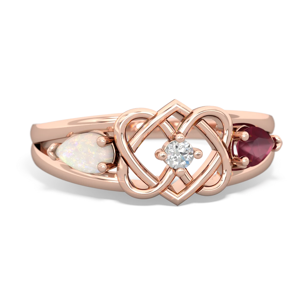 Opal Hearts Intertwined 14K Rose Gold ring R5880