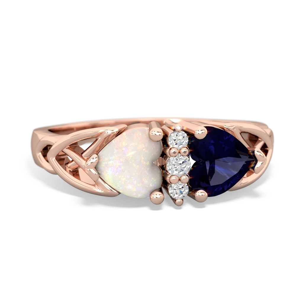 Opal Celtic Knot Double Heart 14K Rose Gold ring R5040