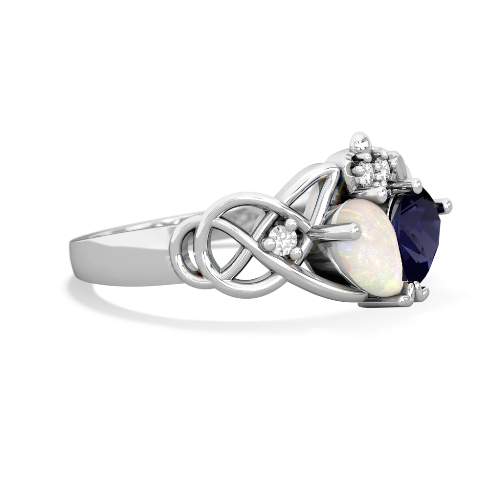 Opal 'One Heart' Celtic Knot Claddagh 14K White Gold ring R5322