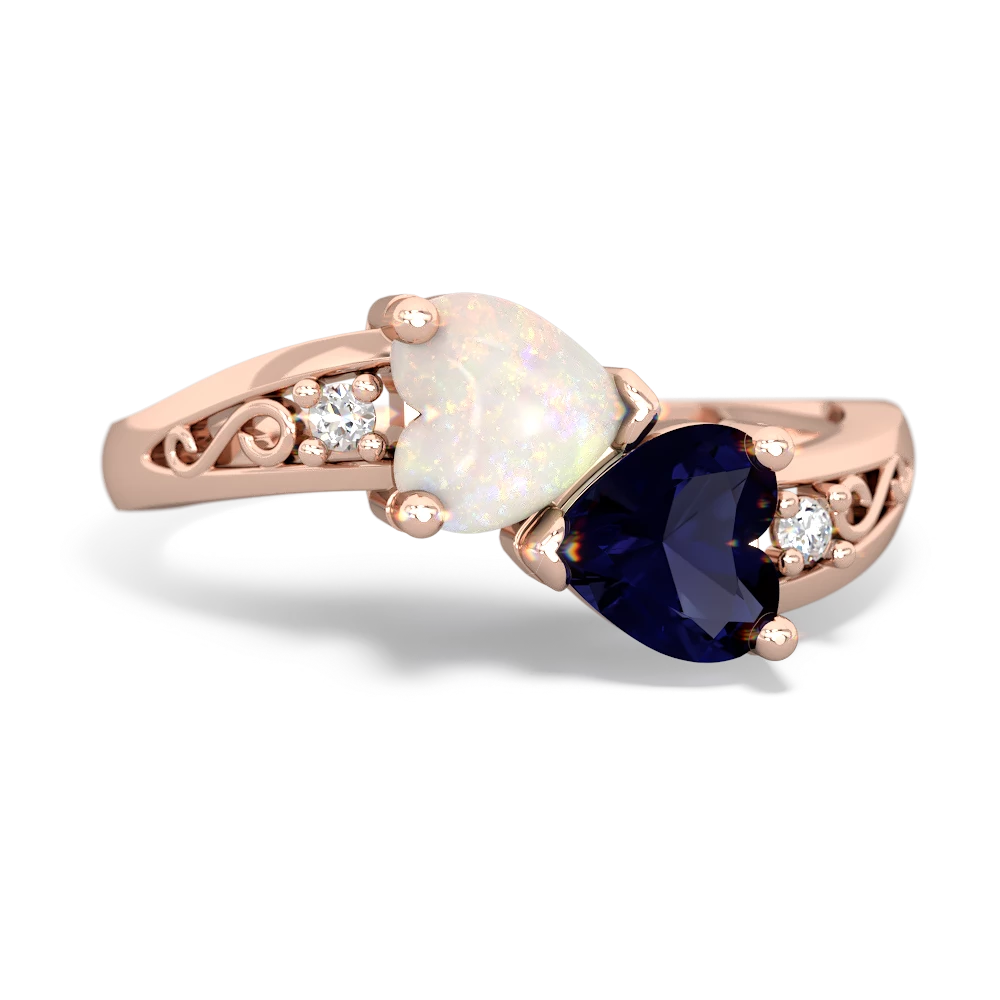 Opal Snuggling Hearts 14K Rose Gold ring R2178