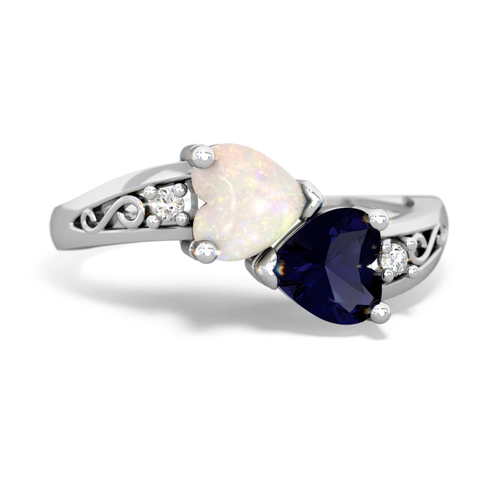 Opal Snuggling Hearts 14K White Gold ring R2178