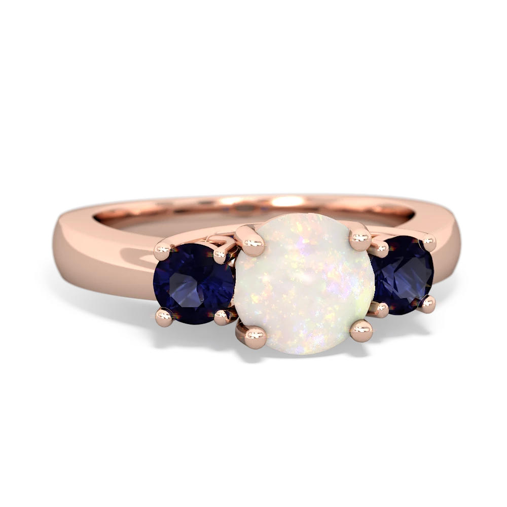 Opal Three Stone Round Trellis 14K Rose Gold ring R4018