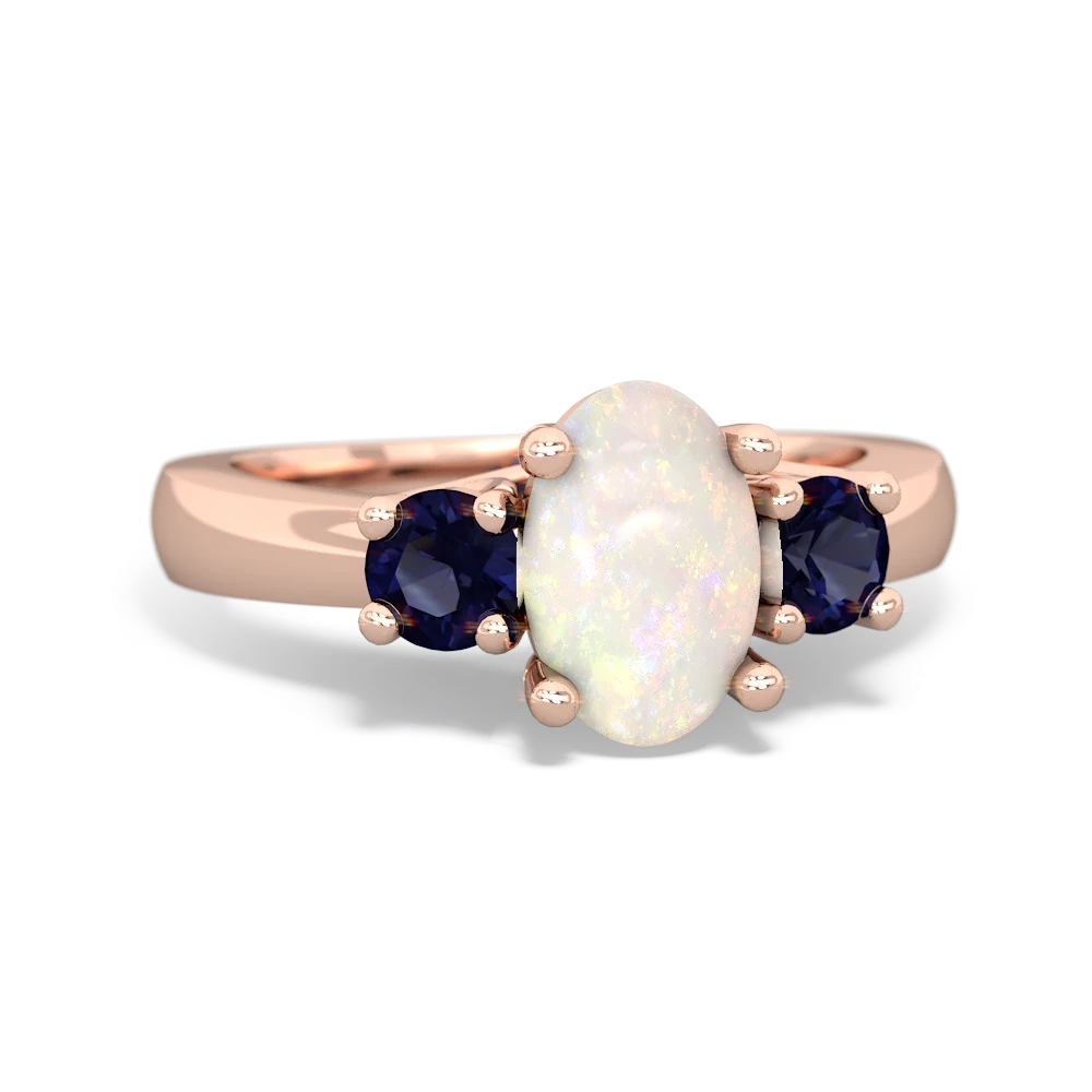 Opal Three Stone Oval Trellis 14K Rose Gold ring R4024