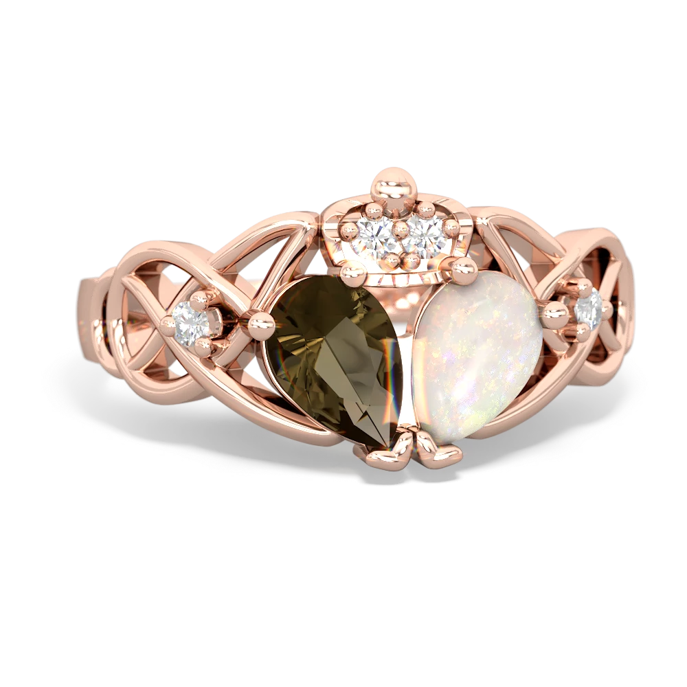 Opal 'One Heart' Celtic Knot Claddagh 14K Rose Gold ring R5322