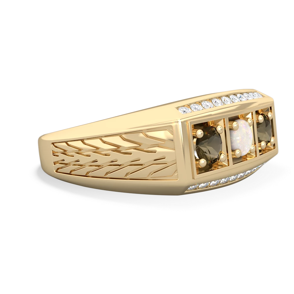 Opal Three Stone Tire Tread Men's 14K Yellow Gold ring R0520