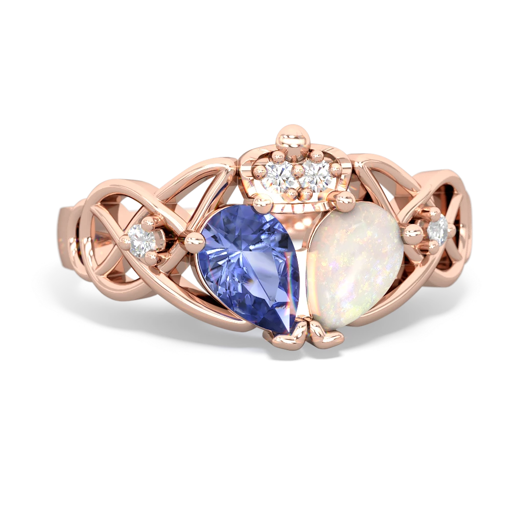 Opal 'One Heart' Celtic Knot Claddagh 14K Rose Gold ring R5322