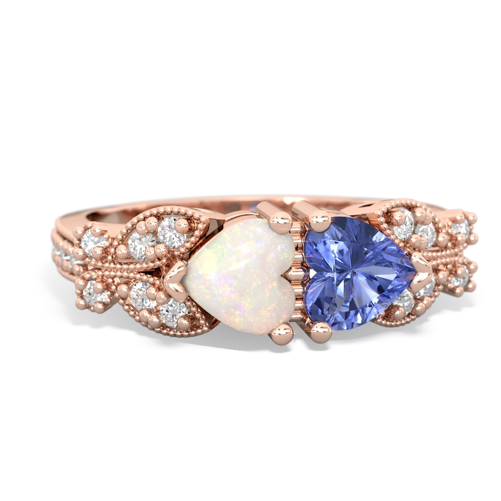 Opal Diamond Butterflies 14K Rose Gold ring R5601