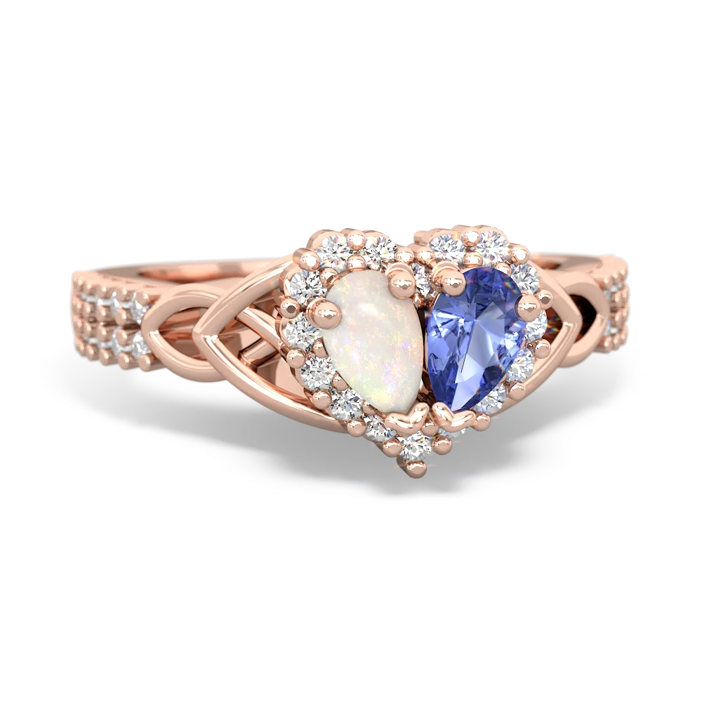 Opal Celtic Knot Two Hearts As One 14K Rose Gold ring R2644HRT